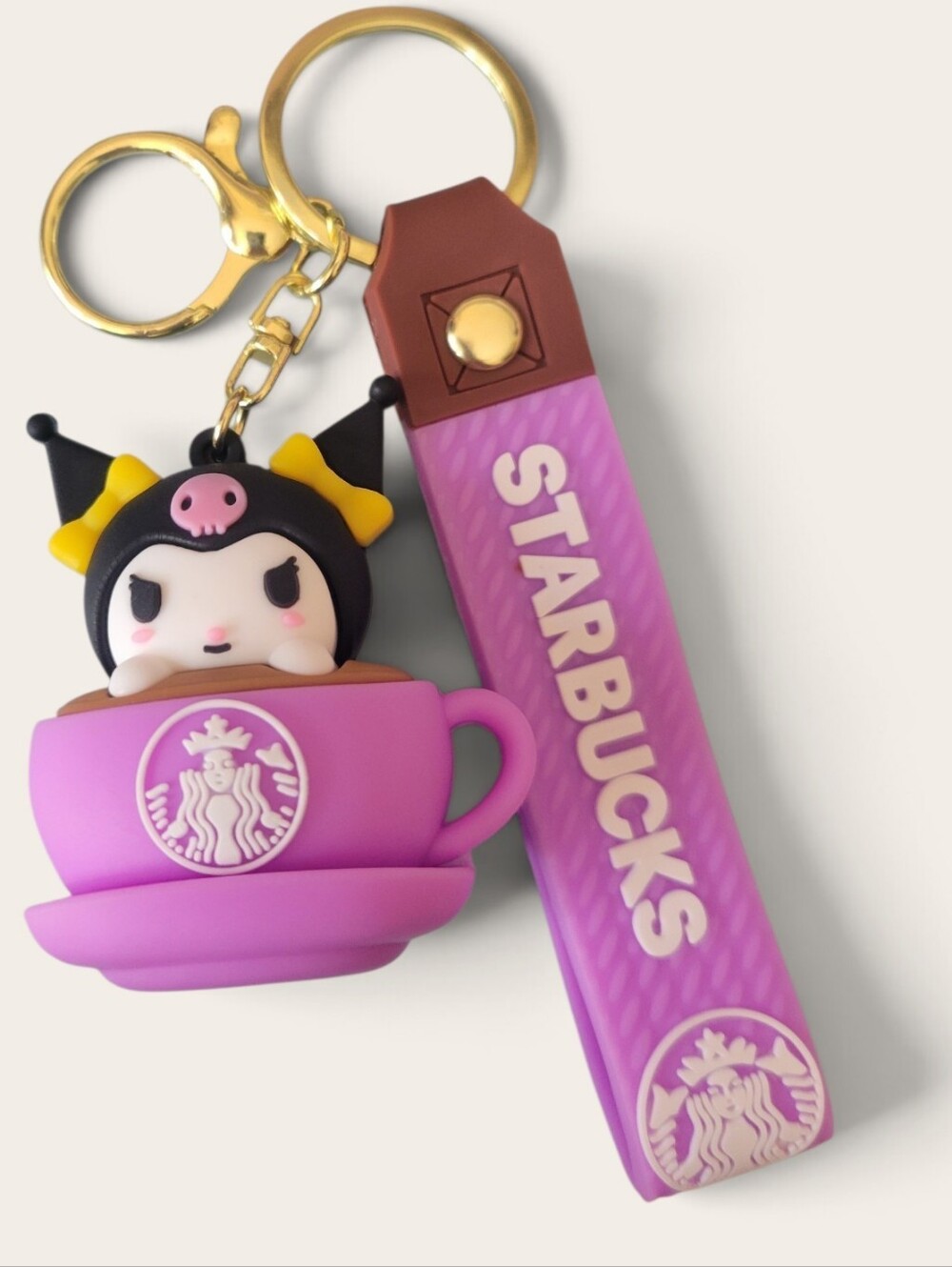 Starbucks Purple Kuromi Teacup Keychain with Gold Hardware and Strap